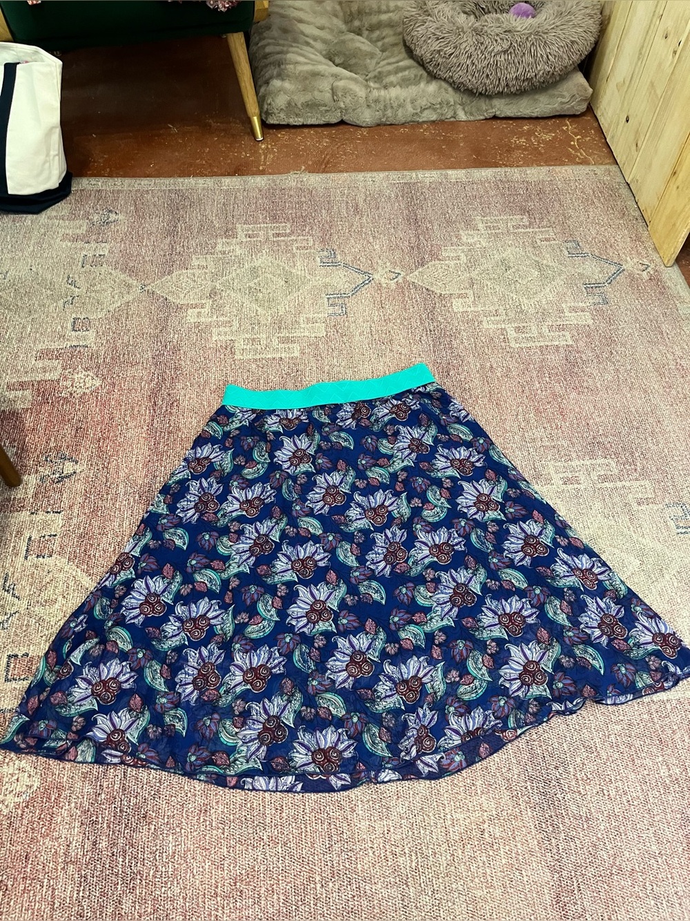 Lularoe flowy floral pull on elastic midi skirt fully lined size xl like new